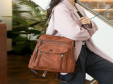 Brown Chic Women's PU Leather Convertible Backpack - Anti-Theft Design, Multi-Pocket Shoulder Bag V888-ELOSUNG32728