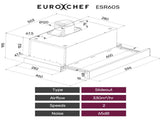 EUROCHEF 60cm Slideout Stainless Steel Rangehood, Quiet 2-Speed, 3-Layer Dishwashable Filters, V219-RGHSLDEC67SA