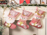 Pink Christmas Stockings18 Inch Xmas Stocking Sparkling Sequined Cuff with Santa/Snowman/Reindeer V1192-AZ-W-25890