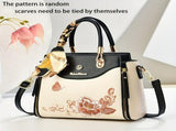 Embroidered Leather Handbag High-Quality Handbag Stylish Handbag Leather Bag - Green - Size L V1347-127-52951-GRN-L