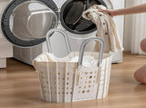 Laundry Basket Multifunction Plastic Foldable Clothes Hamper with Handles for Home Bathroom White V1294-YM0706-3117230214511