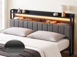 Artiss King Headboard Charging Station Storage LED Light Grey Upholstered BED-HEAD-ZAK-K-BK