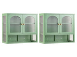 Artiss Buffet Cabinet Sideboards X2 Wall Mounted Fluted Display Storage Green AI-SID-WM60-GNX2