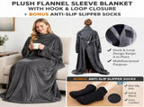 Winter Cozy Warm Loungewear Gift Set 170 200CM Dark Grey Flannel Fleece Wearable Blanket with V888-ELOSUNG52550