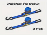 2 Pack Ratchet Tie Down Straps, Heavy Duty Polyester With TPR Grip And Metal S Hooks, For Cargo V1237-ZY-807-034