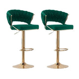 2x Height Green Velvet Padded Golden Round Base Barstools Chairs V255-GP1802R-GREEN