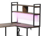 Levede L Shaped Gaming Desk with LED Lights Brown DH1053-BR