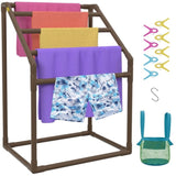 Pool Towel Rack, 5 Bar, Brown, Freestanding Outdoor PVC Trapedozal Poolside Storage Organizer, V952-MJJZSTXGBDDW5DYL3V0