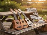 Acacia wood 17-inch Playable Ukulele Mini Guitar, lightweight and portable. Features comfortable V1106-XJT002