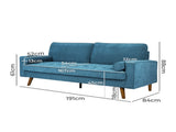 Levede Fabric Sofa Armchair 3 Seater Couch Blue 191cm Wide SF1007-GN