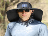 Solar Powered Fan Sun Hat with Neck Flap for Men Wide Brim Outdoor Fishing Hat USB Rechargeable 3 V1366-AZ2-W-14725