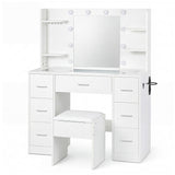 Levede Dressing Table Makeup Vanity with Lights Glass Desktop 7 Drawers White VM1038-AU