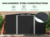 PlantCraft Galvanised Steel Garden Shed 2.58 x 3.13 x 2.02m, with 2 Sliding Doors, 4 Air Vents, V219-GSDSTLPC80GA