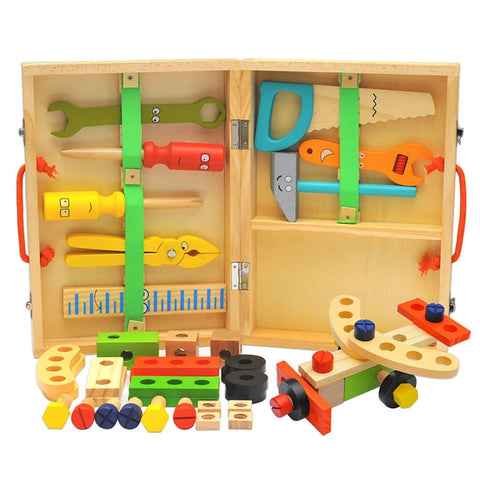 Children's pretend play build fix wood Toolbox Toy, Carpenter Traddie Set For toddlers and kids V277-HELONYOUSITOOLBOX