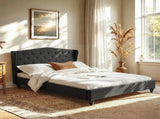 Artiss Queen Bed Frame Wingback Headboard Charcoal Grey Linen Upholstered Platform Bed Base BFRAME-G-PIER-Q-CA-ABC