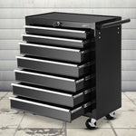 Giantz 7 Drawer Tool Box Cabinet Chest Trolley Storage Garage Toolbox Black TB-7DR-RL-BK