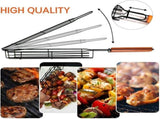 4 Pack BBQ Grill Basket for Home Foldable Non-Stick Barbecue Grill with Wooden Handle Powder Coated V1107-114-33648