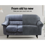 Artiss Sofa Cover Couch Covers 4 Seater Velvet Grey SCOVER-VEL-4-GY