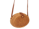 Handwoven Round Rattan Bag Tropical Beach Style Woven Shoulder Rattan Bag with Leather Strap 20cm V1294-YM0706-3117230158012