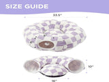 2-in-1 Cat Tunnel Bed Blue Daisy 80cm - Plush Donut Pet Cave & Play Tube - Detachable Washable V888-ELOSUNG41374