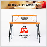 4Pc Mastercraft Sawhorse Metal Folding Non-slip Surface Saw Horse 120KG Capacity V465-97508-AU-2
