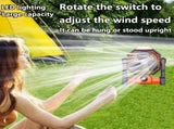 A portable outdoor camping fan with adjustable brightness, LED light strip hook, USB rechargeable, V1105-YAHWFS-01
