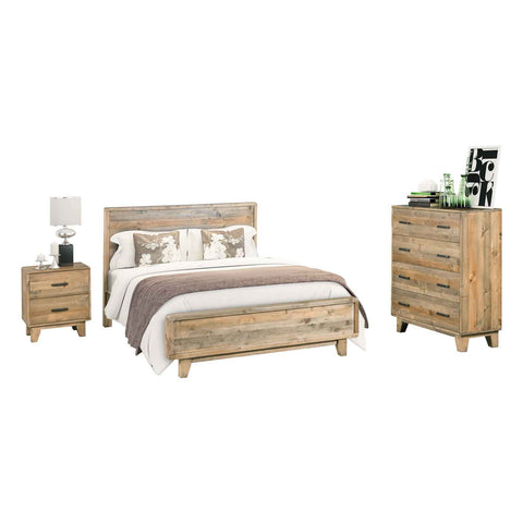 4 Pieces Bedroom Suite Queen Size in Solid Wood Antique Design Light Brown Bed, Bedside Table & V43-BDS-WDL-4PC-TBY-Q