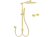 WELS Brushed Gold Rain Shower 12" Head Ergonomic Handheld Rose Sliding Rail Round Taps Set V1233-SC842GSS019CBGKSR112GKC0292BG