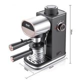 Compact Semi-Automatic Espresso Coffee Machine with Milk Frother Wand, 5Bar Pressure Extraction V1341-ZY-339XXBY4-BLACK
