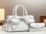 White Ladies Handbag Bow Embellished Handbag Handbag With Small Purse Crocodile - White - Size V1347-945-08947-WHT-29-12-21