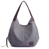 Women's Multi-pocket Shoulder Fashion Canvas Handbag, Women Shoulder Tote Vintage Top-Handle V1192-AZ-W-3066