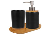 HOOWIFFY 1 Set Black Ceramic Bamboo Bathroom Essentials Toothbrush Holder Soap Dispenser Storage V1189-WXFWAL-20260326-02500
