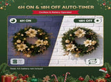 Jingle Jollys 60cm Pre-Lit Christmas Wreath LED Garlands Gold Flowers Pinecones Decor XM-C-WRE-FLW-2FT-GD-LED