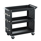 Giantz 3-Tier Tool Cart Storage Trolley Workshop Garage Pegboard Hooks Black TB-CART-3T-N-BK