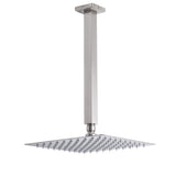 Brushed Nickel Square 10" Rain Shower Head 300mm Brass Ceiling Dropper Arm Set V1233-A502300NKSS110N