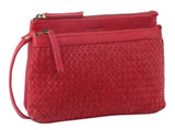 3PC Set Pierre Cardin Womens Woven Leather Cross-Body Bags Backpack - Red V563-PC-RED-3X