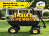 Gardeon Garden Cart Dump Utility Wagon 270kg 2in1 Handle Tractor Trolley 110L with 10in Tyres GCT-DUMP-PP-270KG-BK