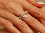 925 Sterling Silver Dainty Camellia Leaf CZs Ring for Women 14K Gold Plated Adjustable Leaves Leaf V1188-CYX-J02-2023