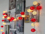 1 Set of Red and White 5cm Rattan Cane 50 Ball Battery Powered LONG 5m String Lights Christmas Gift V382-REDWHITERATTBALLBATT50