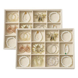 Large Velvet Jewelry Tray Display Drawer Inserts 2 Pack Stackable Jewelry Organizer for Earring V1107-107-40312-BLK-12GRIDS