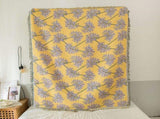 Yellow & Purple Floral Woven Throw Blanket - Chic Botanical Print with Tassels, Cotton Blend Sofa & V888-ELOSUNG32001