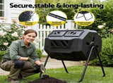 Gardeon Compost Bin Dual-Chamber 160L Composter Tumbler Rotating Garden Recycle Food Waste CBIN-DUAL-TBL-BK
