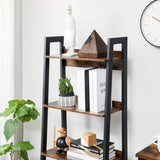 VASAGLE Ladder Shelf 4-Tier Home Office Bookshelf Metal Frame Industrial Rustic Brown and Black V227-9101402108471