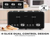 Pronti Silver Noir Collection 4 Slice Toaster with Dual Controls TSR-T02-GST-BK