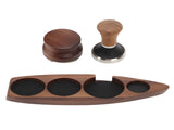 3pcs Coffee Tamper Holder Walnut Wood Rubber Stainless Steel Boat Shaped Distributor Rack Coffee V1294-YM0716-3118220168611