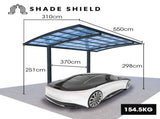 SHADE SHIELD Single Cantilever Carport 3.0m x 5.5m x 3.5m, Aluminium Alloy Frame, Polycarbonate V219-CPRSINPCSL2A