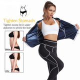 L Size Black and Silver Women's Workout Sauna Sweat Suit Set Long Sleeve & Leggings - High V888-ELOSUNG49634