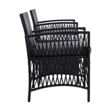 Gardeon 3PC Outdoor Bistro Set Patio Furniture Wicker Dining Chairs Table Cushion Black ODF-BISTRO-HARPSET-J-BK