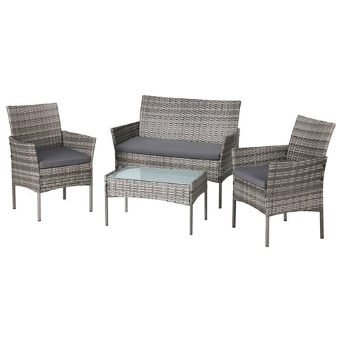 Gardeon 4 Seater Outdoor Sofa Set Wicker Setting Table Chair Furniture Grey ODF-B-PATIO-17007-GR-AB