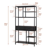 Metal Bookcase With Drawers, Dark Walnut & Black, 90x30x180cm, 6 Shelves LSB-59361